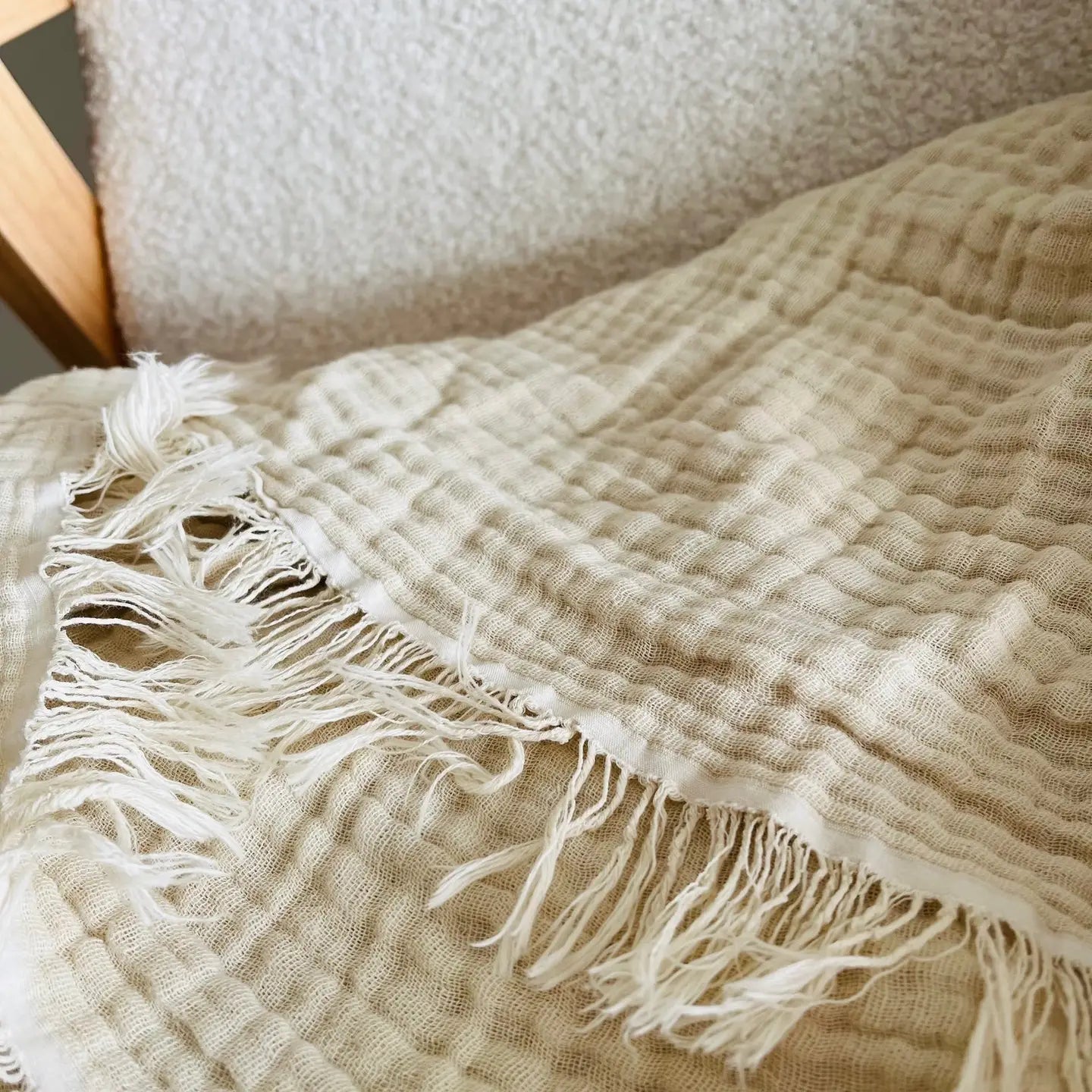 Mama and Tochter Organic Cotton Muslin 4 Layer Throw Blanket - Oatmeal