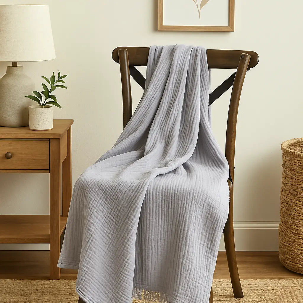 Mama and Tochter Organic Cotton Muslin 4 Layer Throw Blanket - Light Grey