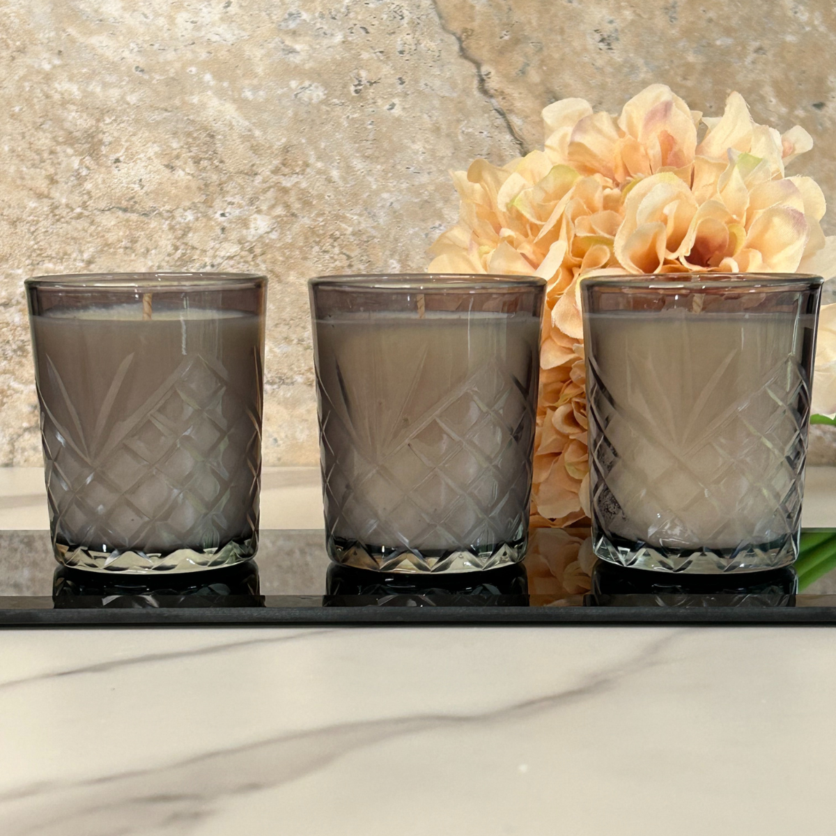 Curated Treasures Collection - Butterscotch Pudding - Set of Three On Mirror Tray