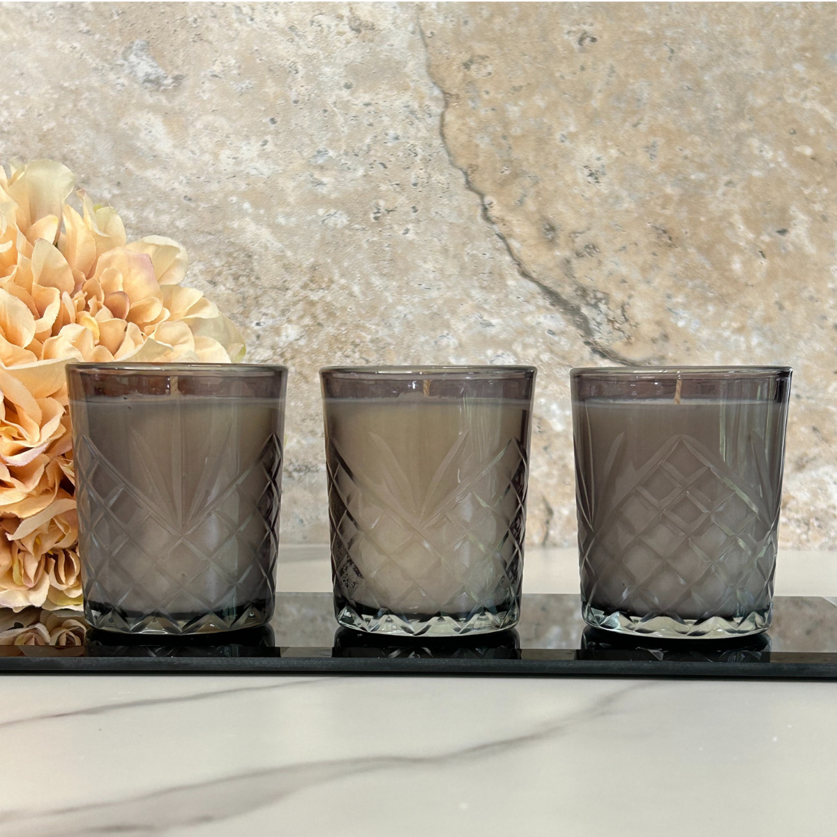 Curated Treasures Collection - Butterscotch Pudding - Set of Three On Mirror Tray