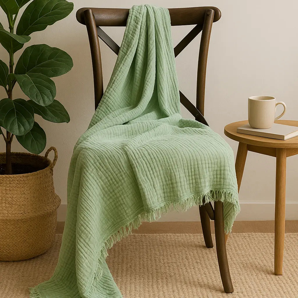 Mama and Tochter Organic Cotton Muslin 4 Layer Throw Blanket - Sage Green
