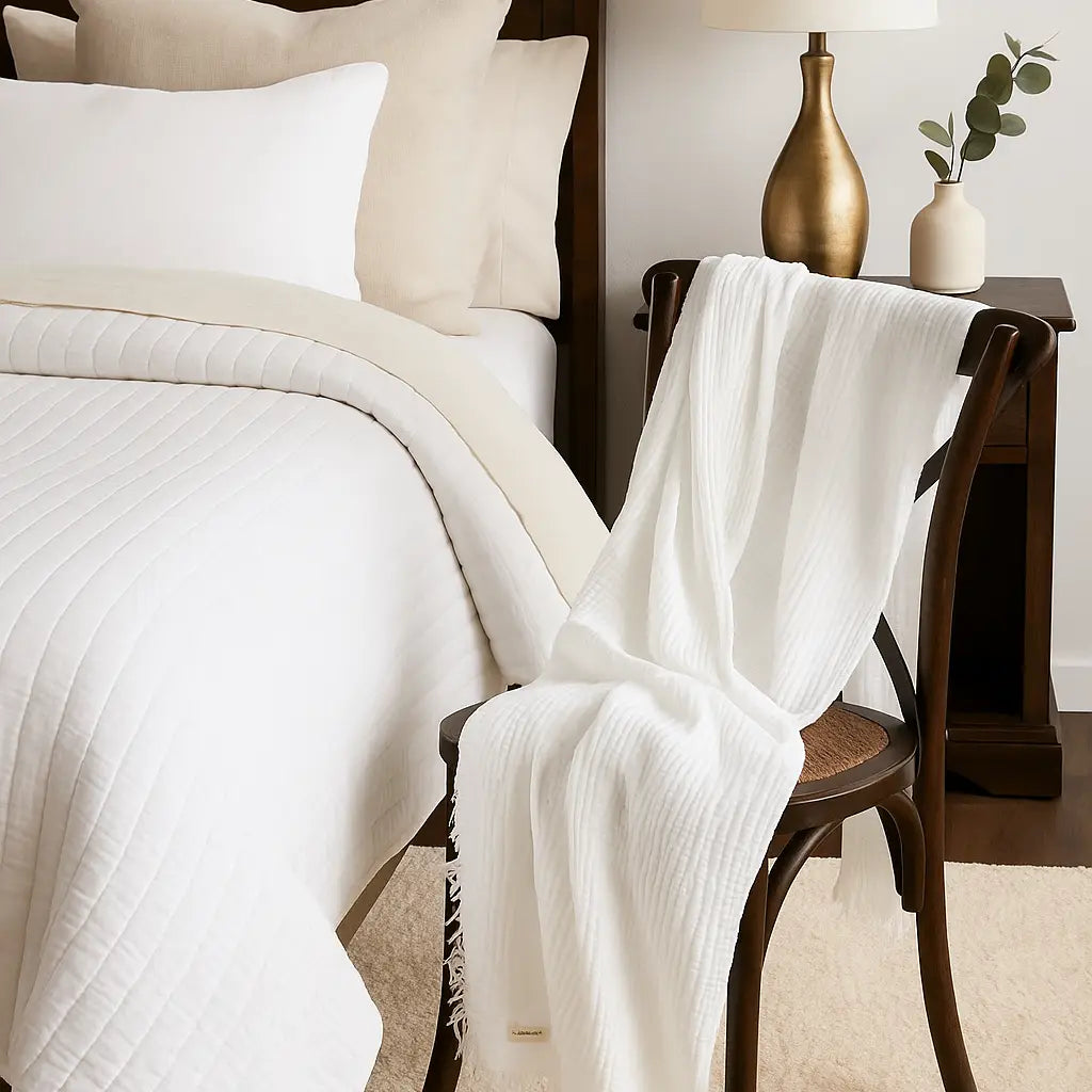 Mama and Tochter Organic Cotton Muslin 4 Layer Throw Blanket - White